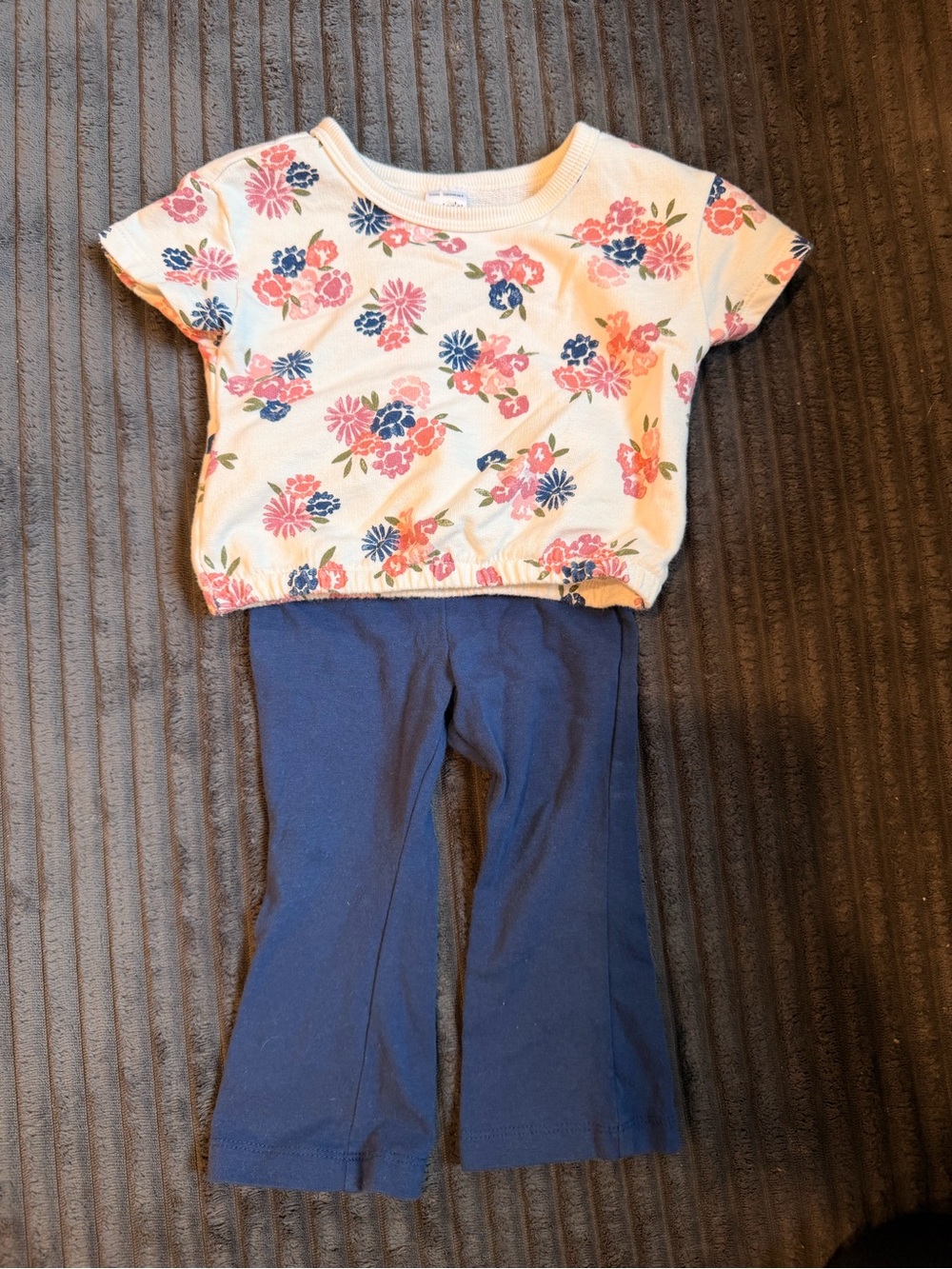 Floral Baby Tee and Navy Leggings Set - Pink & Blue